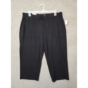 T Talbots Relaxed Knit Capri Pants Womens XL Black Pull On Active Stretch NEW